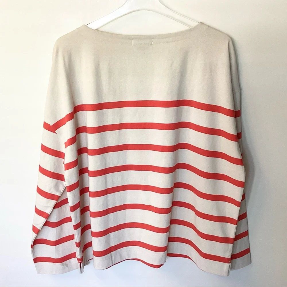 NWT J.Crew Mariner Jersey Relaxed Boatneck T-Shirt in Stripe - Natural/Red - XL - Picture 4 of 7